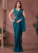 Sattin Peacock Party Wear Embroidery Work Ready To Wear Saree